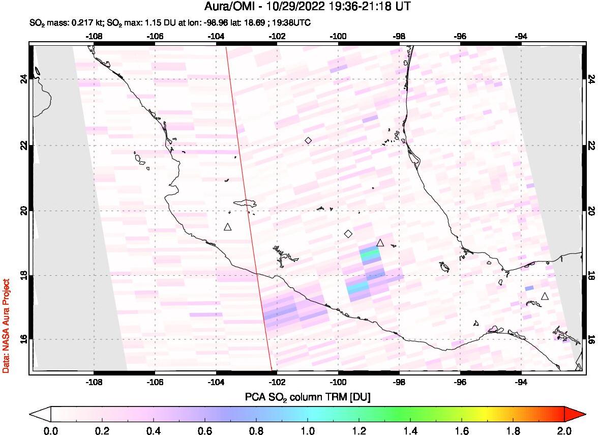 A sulfur dioxide image over Mexico on Oct 29, 2022.