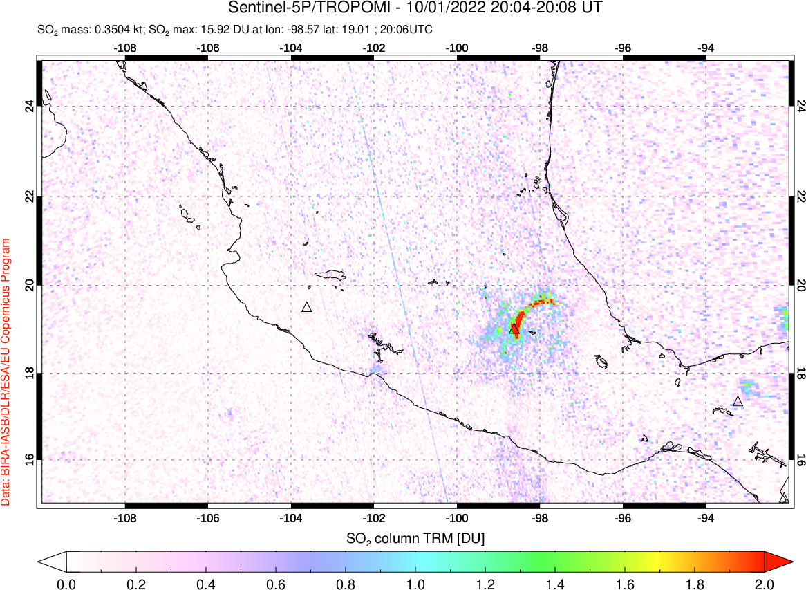 A sulfur dioxide image over Mexico on Oct 01, 2022.