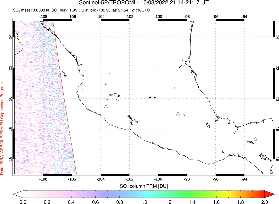 A sulfur dioxide image over Mexico on Oct 08, 2022.
