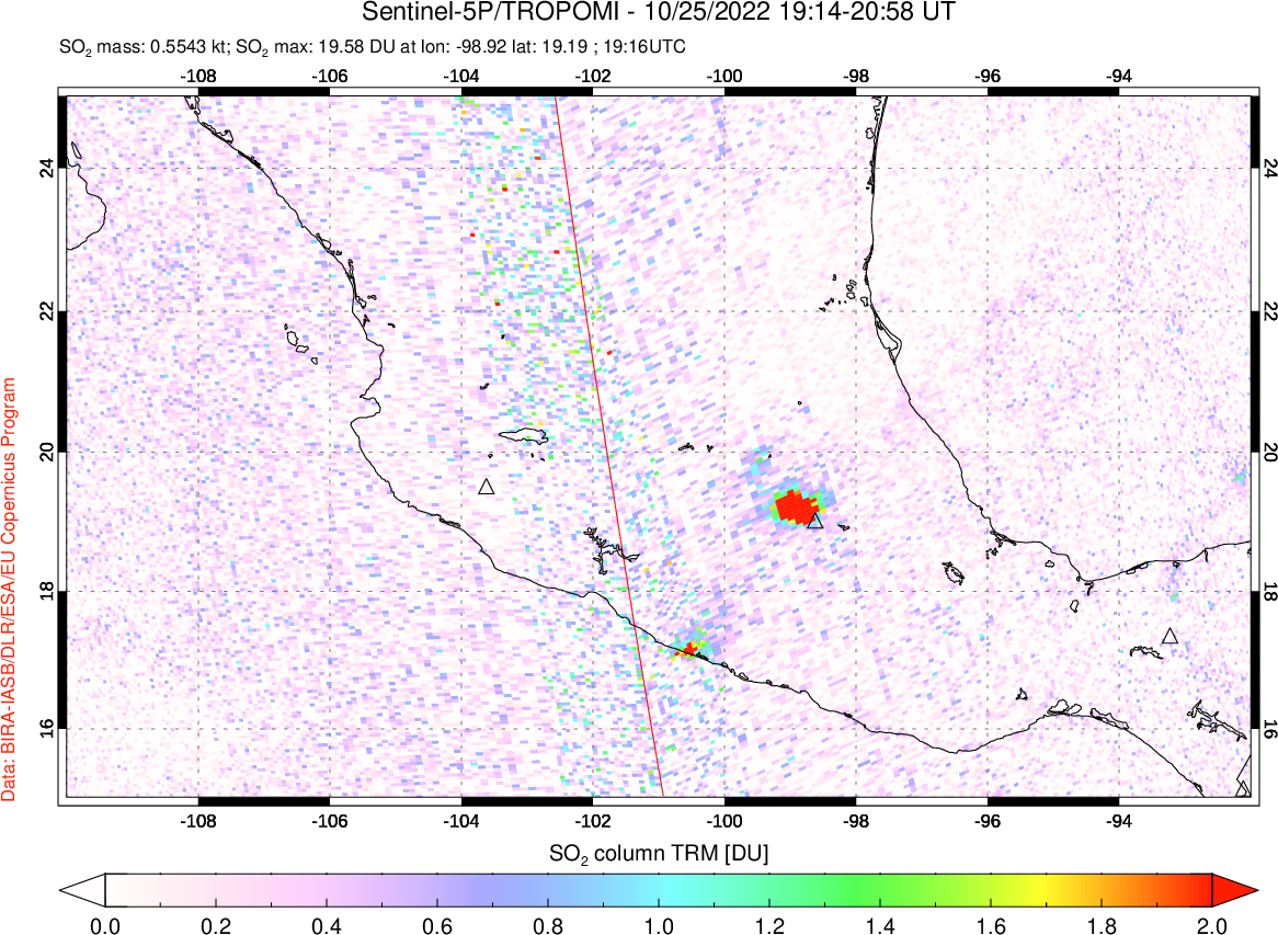 A sulfur dioxide image over Mexico on Oct 25, 2022.