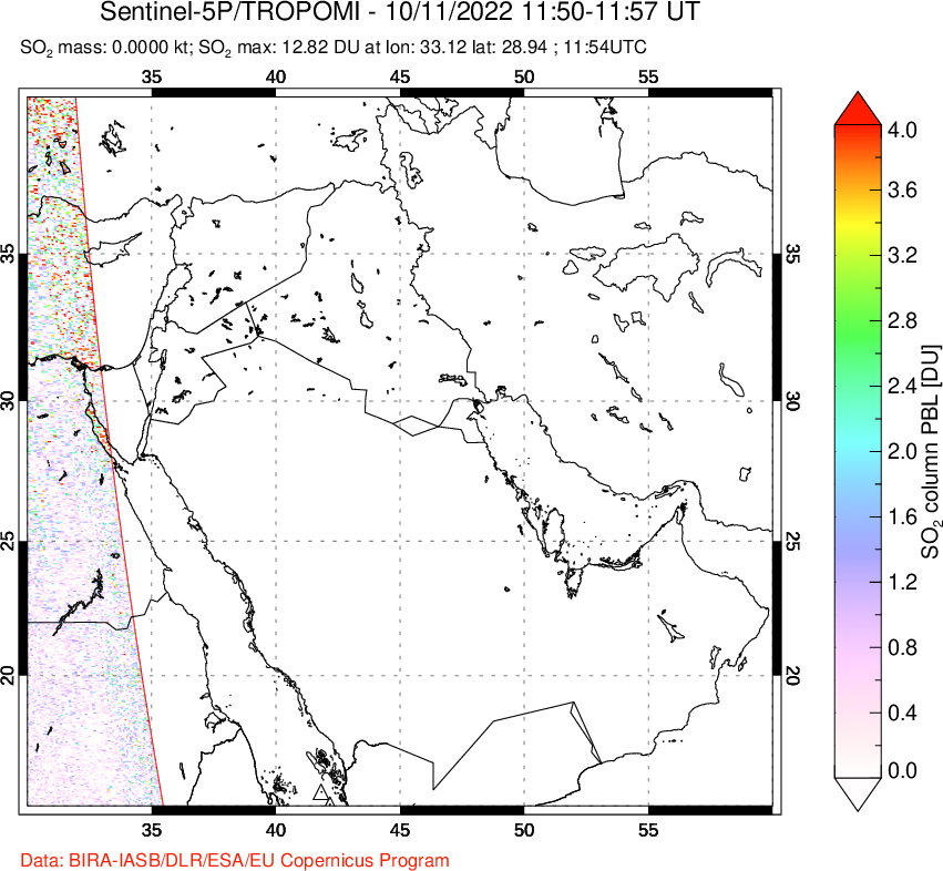 A sulfur dioxide image over Middle East on Oct 11, 2022.