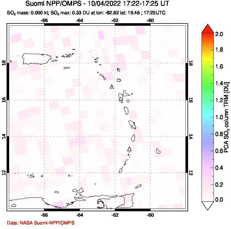 A sulfur dioxide image over Montserrat, West Indies on Oct 04, 2022.
