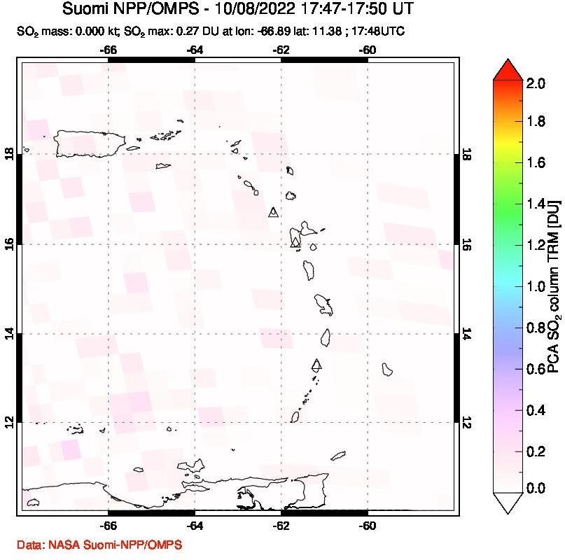 A sulfur dioxide image over Montserrat, West Indies on Oct 08, 2022.
