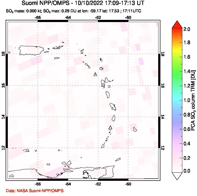 A sulfur dioxide image over Montserrat, West Indies on Oct 10, 2022.