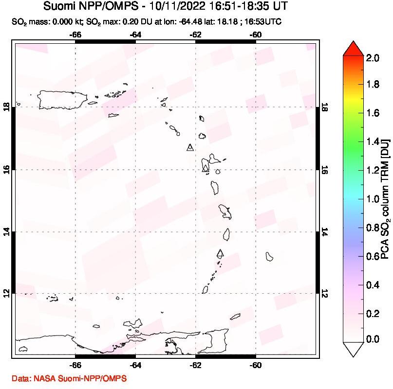 A sulfur dioxide image over Montserrat, West Indies on Oct 11, 2022.