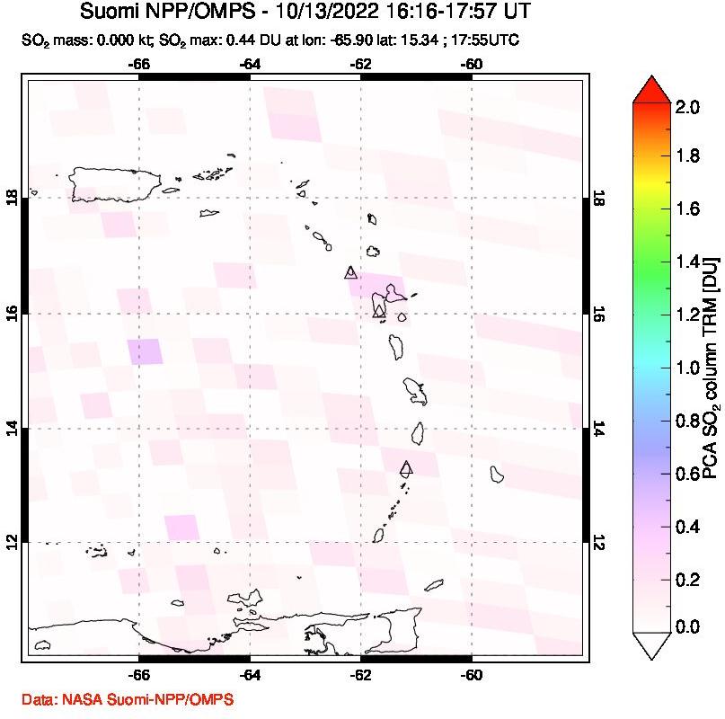 A sulfur dioxide image over Montserrat, West Indies on Oct 13, 2022.
