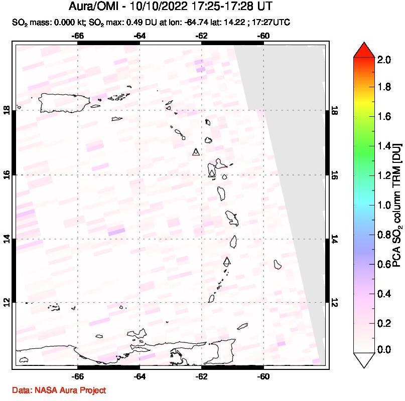 A sulfur dioxide image over Montserrat, West Indies on Oct 10, 2022.