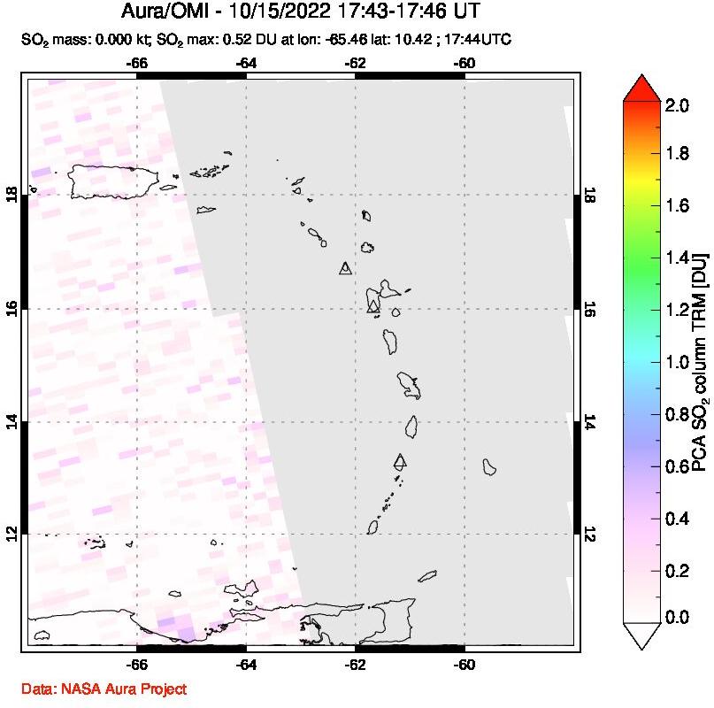A sulfur dioxide image over Montserrat, West Indies on Oct 15, 2022.