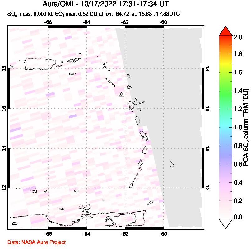 A sulfur dioxide image over Montserrat, West Indies on Oct 17, 2022.