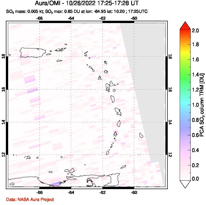 A sulfur dioxide image over Montserrat, West Indies on Oct 26, 2022.