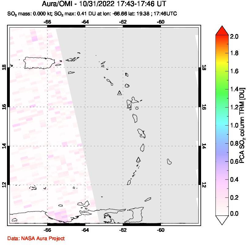 A sulfur dioxide image over Montserrat, West Indies on Oct 31, 2022.