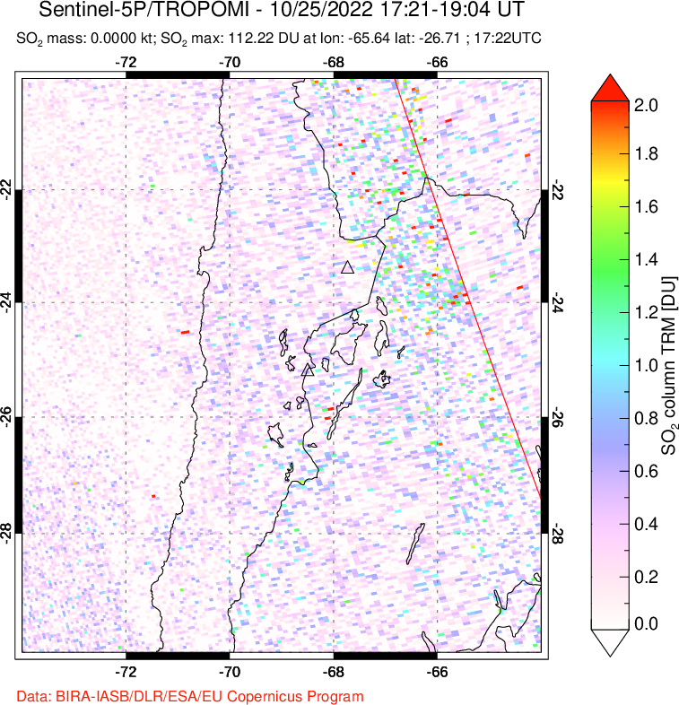 A sulfur dioxide image over Northern Chile on Oct 25, 2022.