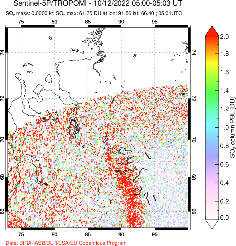 A sulfur dioxide image over Norilsk, Russian Federation on Oct 12, 2022.