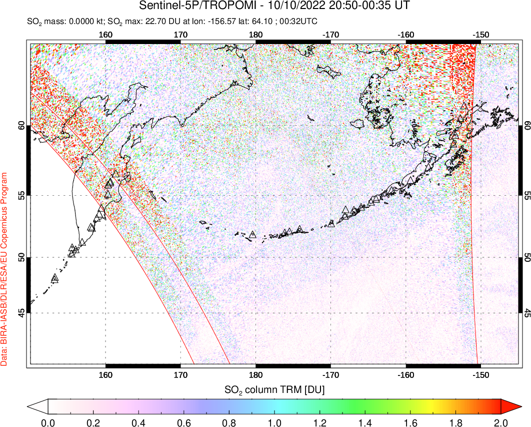 A sulfur dioxide image over North Pacific on Oct 10, 2022.