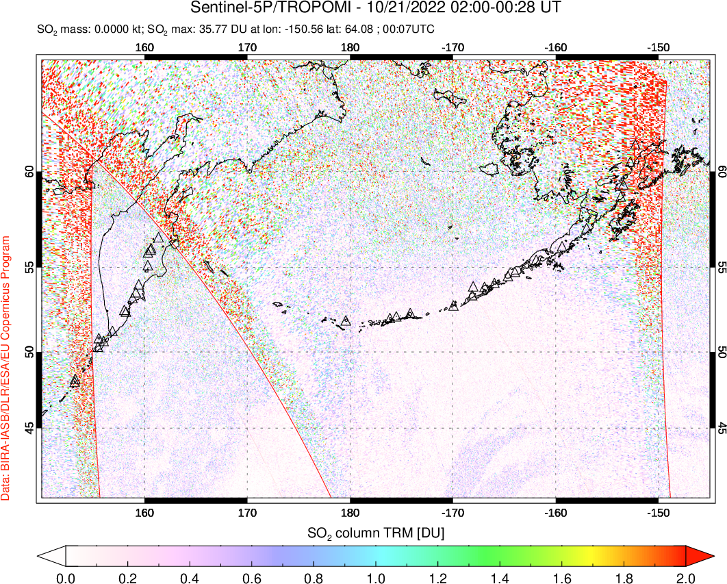 A sulfur dioxide image over North Pacific on Oct 21, 2022.