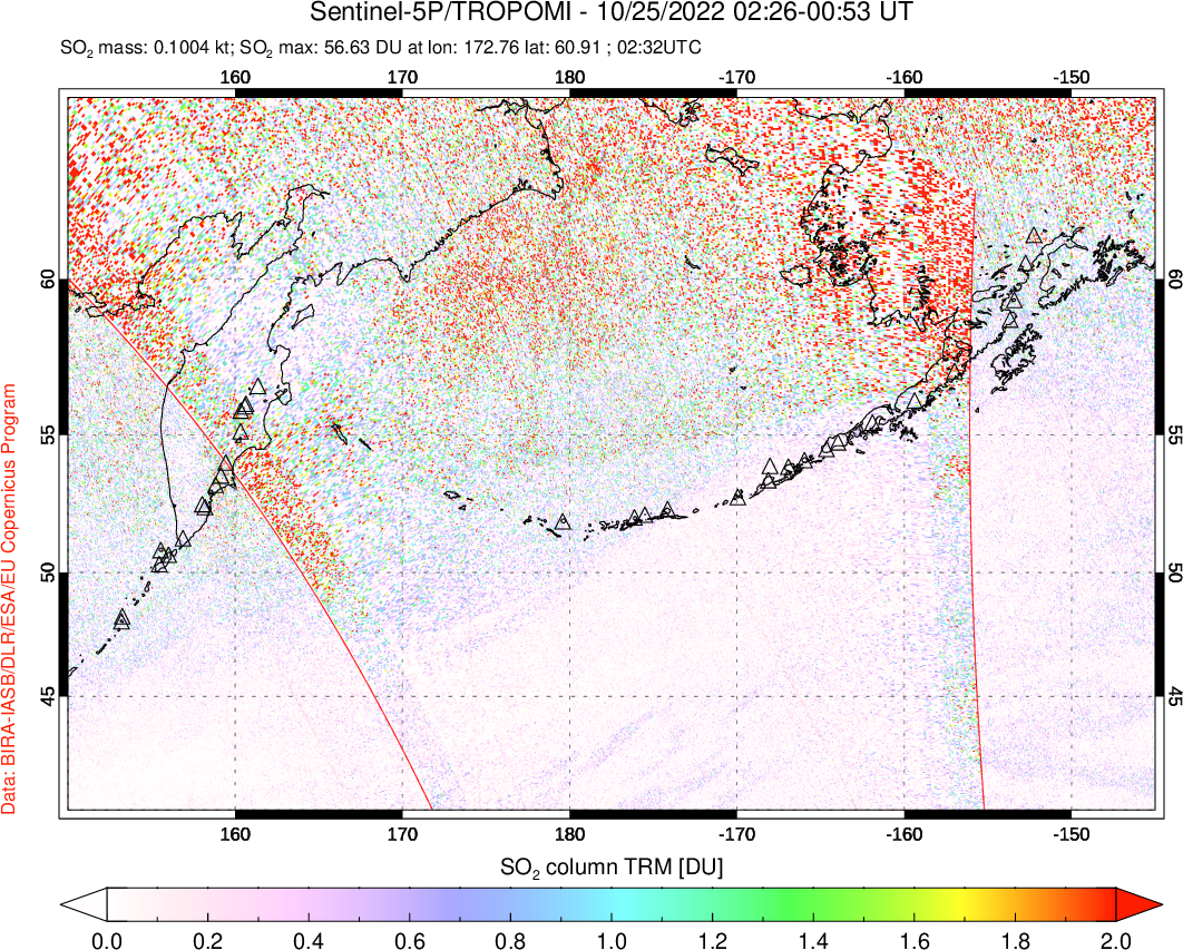A sulfur dioxide image over North Pacific on Oct 25, 2022.