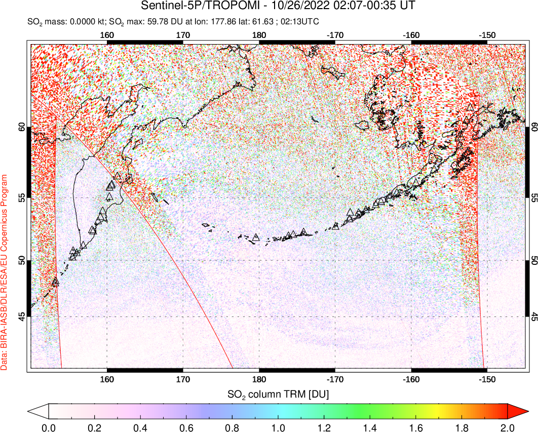 A sulfur dioxide image over North Pacific on Oct 26, 2022.