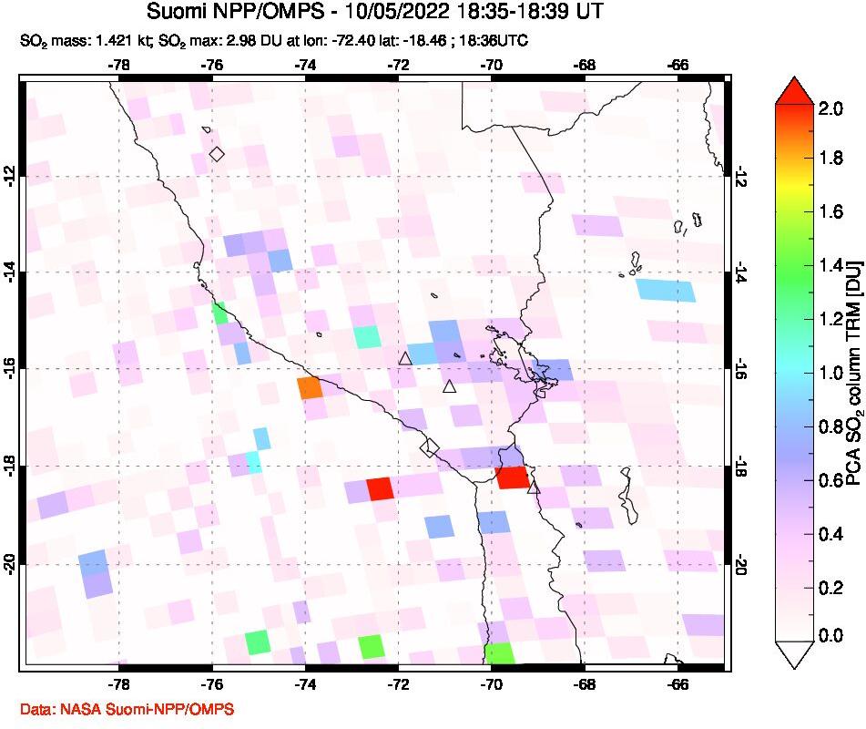 A sulfur dioxide image over Peru on Oct 05, 2022.
