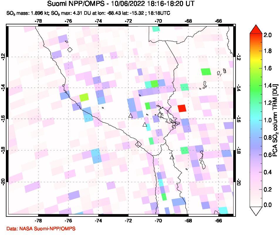 A sulfur dioxide image over Peru on Oct 06, 2022.