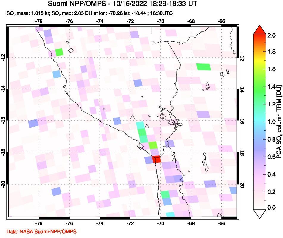 A sulfur dioxide image over Peru on Oct 16, 2022.