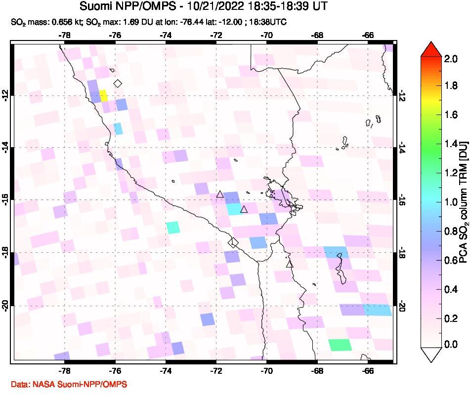 A sulfur dioxide image over Peru on Oct 21, 2022.