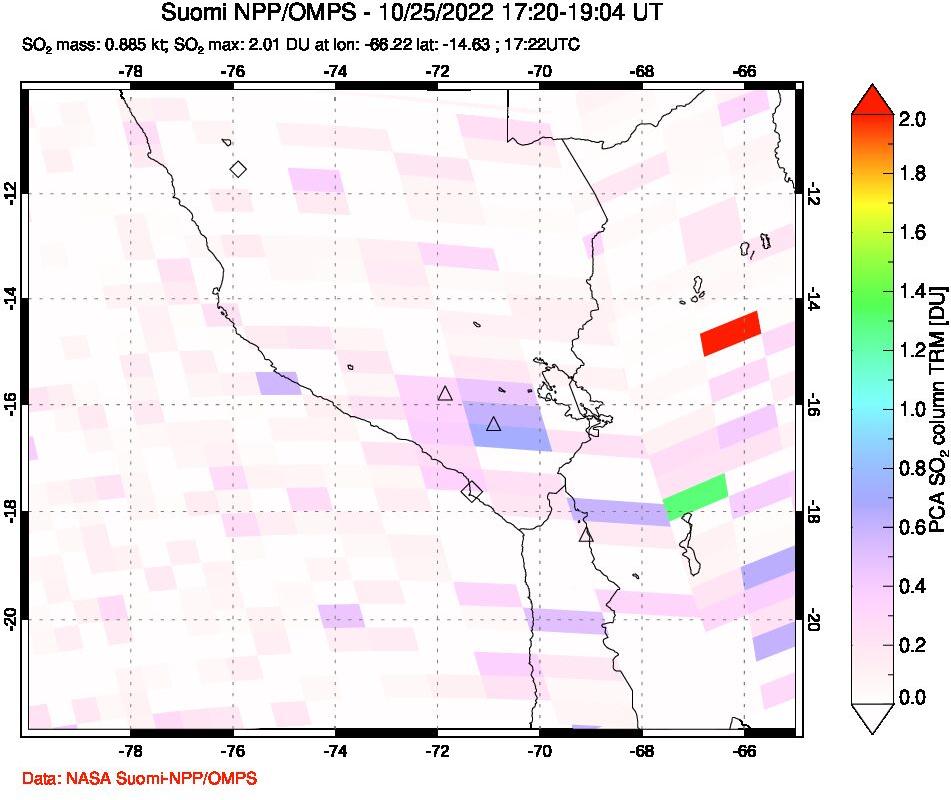 A sulfur dioxide image over Peru on Oct 25, 2022.