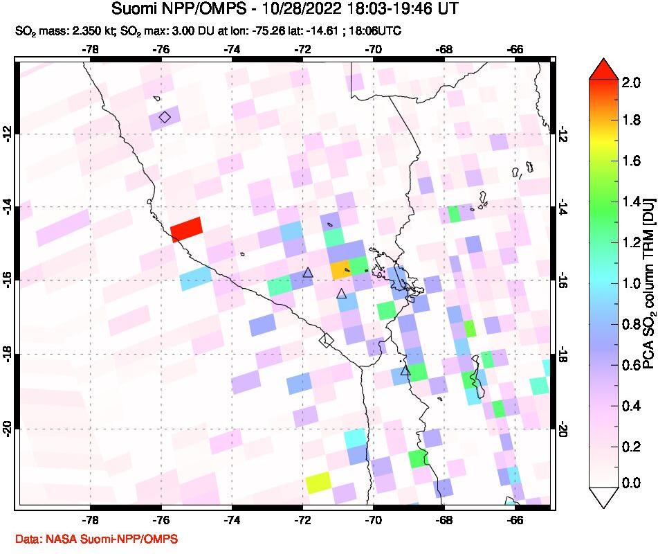 A sulfur dioxide image over Peru on Oct 28, 2022.