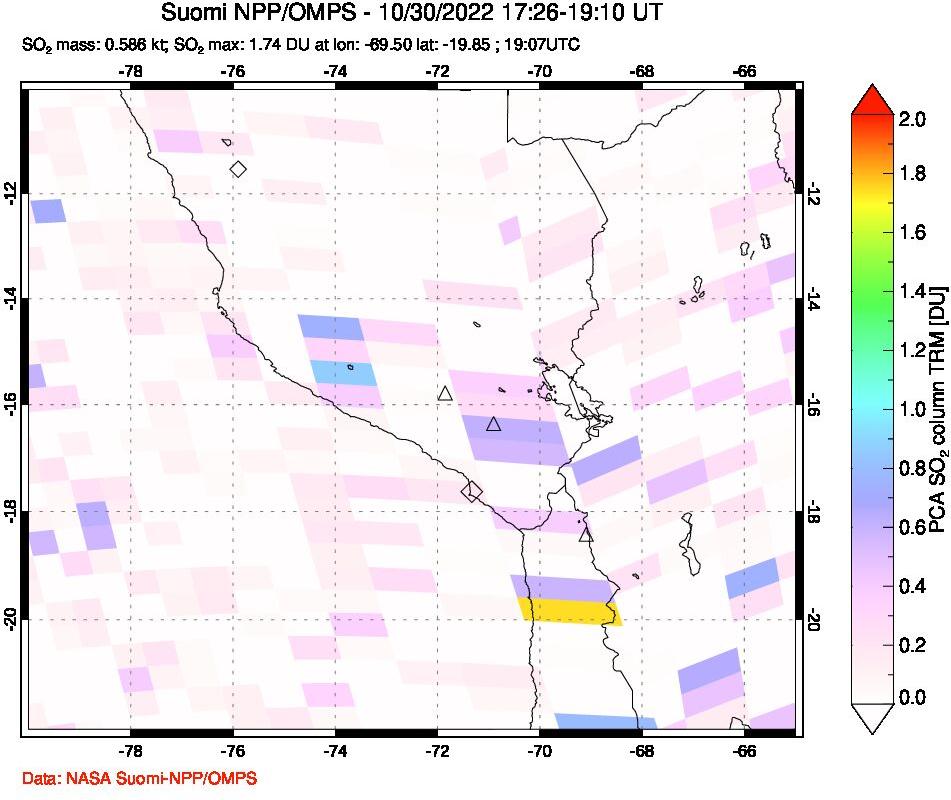 A sulfur dioxide image over Peru on Oct 30, 2022.