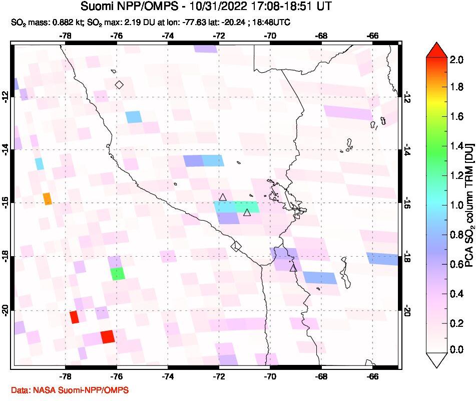 A sulfur dioxide image over Peru on Oct 31, 2022.