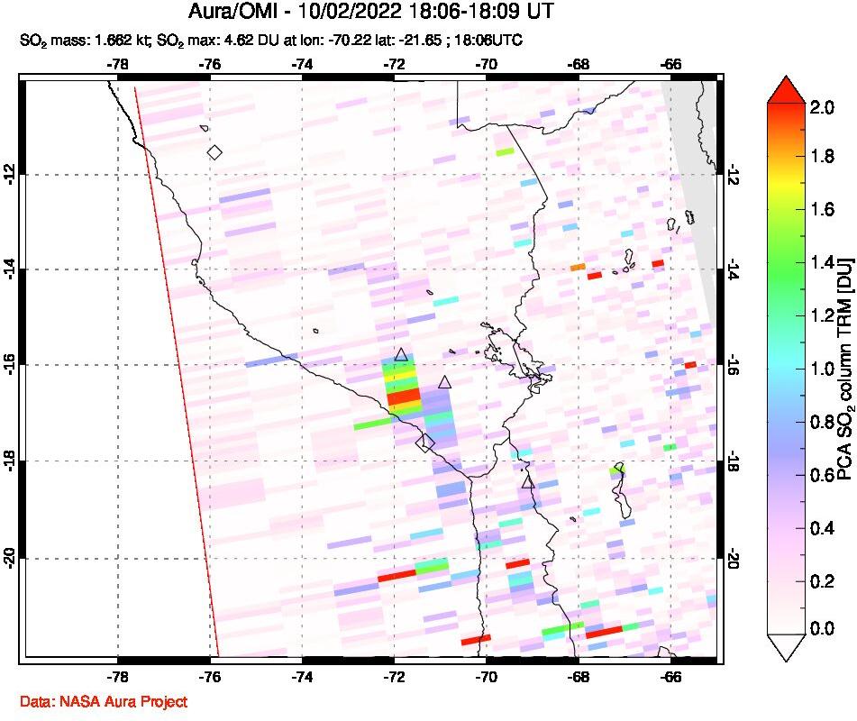 A sulfur dioxide image over Peru on Oct 02, 2022.