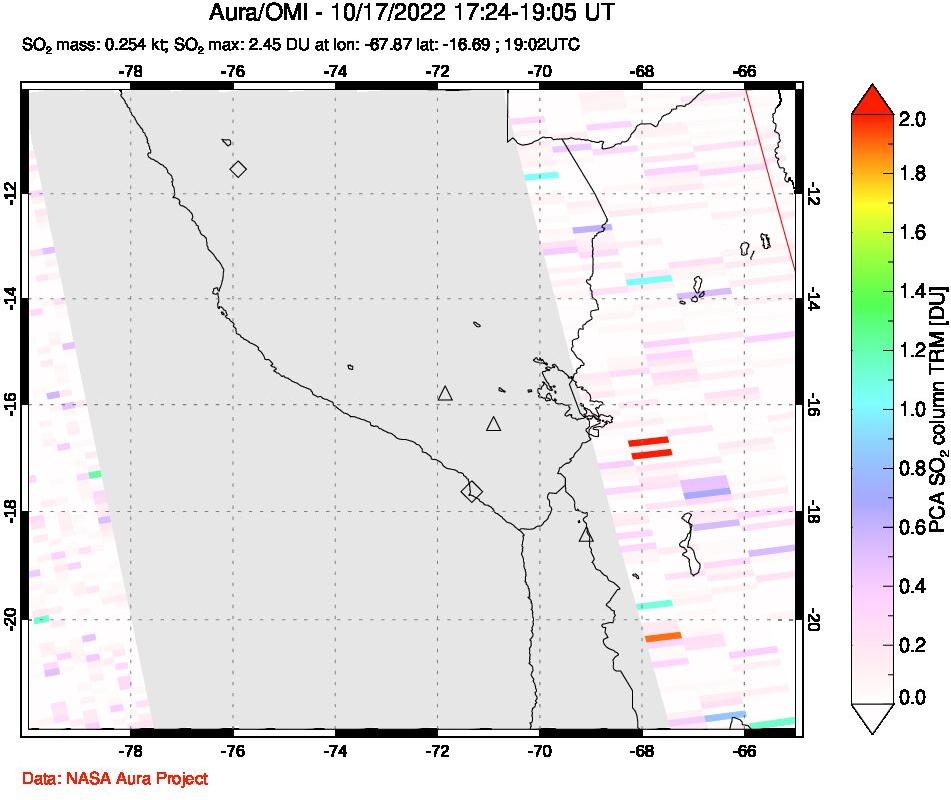 A sulfur dioxide image over Peru on Oct 17, 2022.