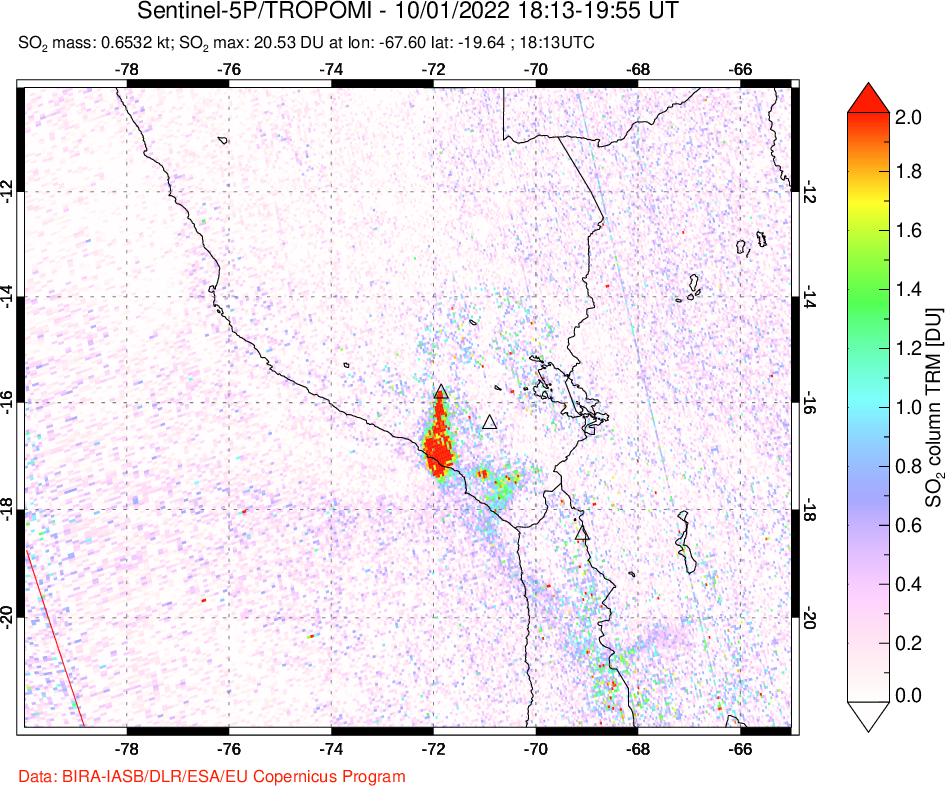 A sulfur dioxide image over Peru on Oct 01, 2022.