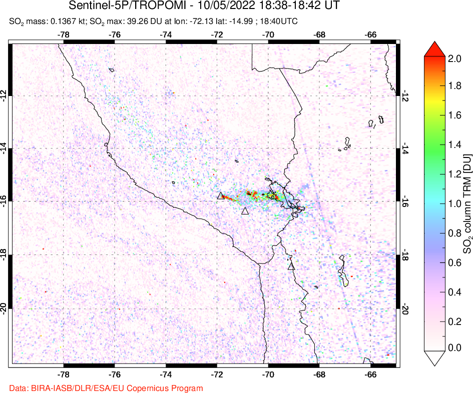 A sulfur dioxide image over Peru on Oct 05, 2022.