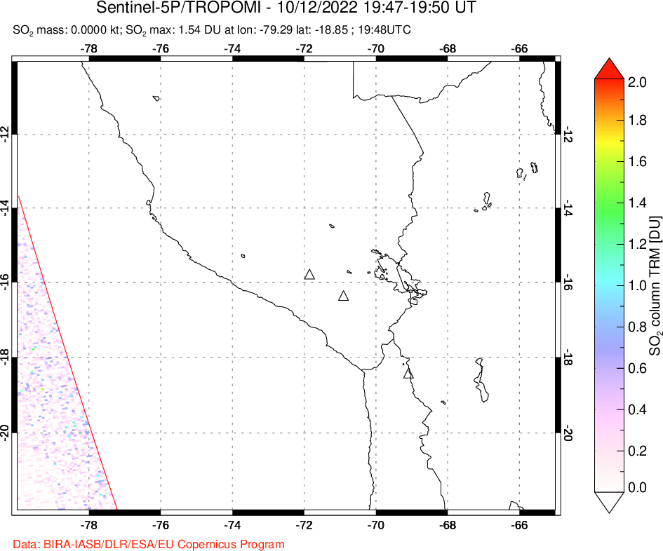 A sulfur dioxide image over Peru on Oct 12, 2022.