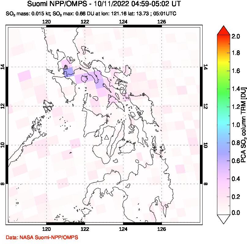 A sulfur dioxide image over Philippines on Oct 11, 2022.