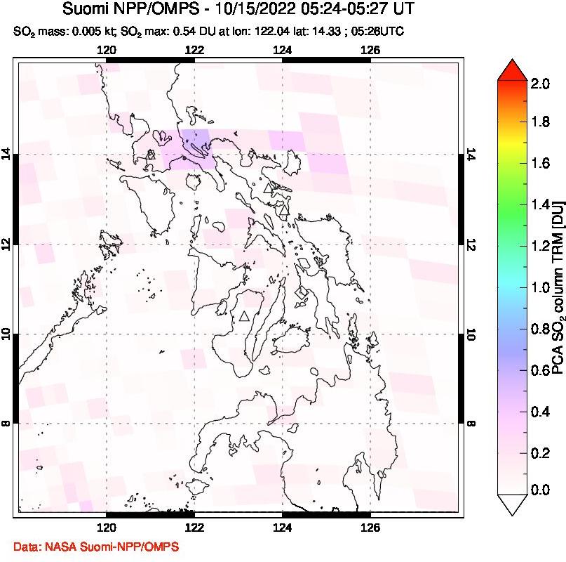A sulfur dioxide image over Philippines on Oct 15, 2022.