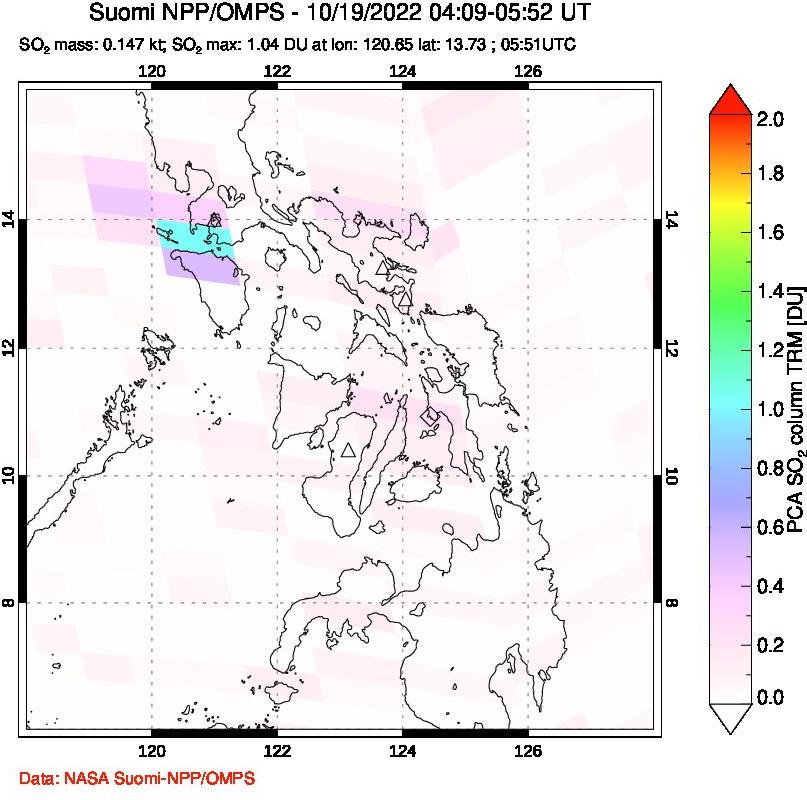 A sulfur dioxide image over Philippines on Oct 19, 2022.