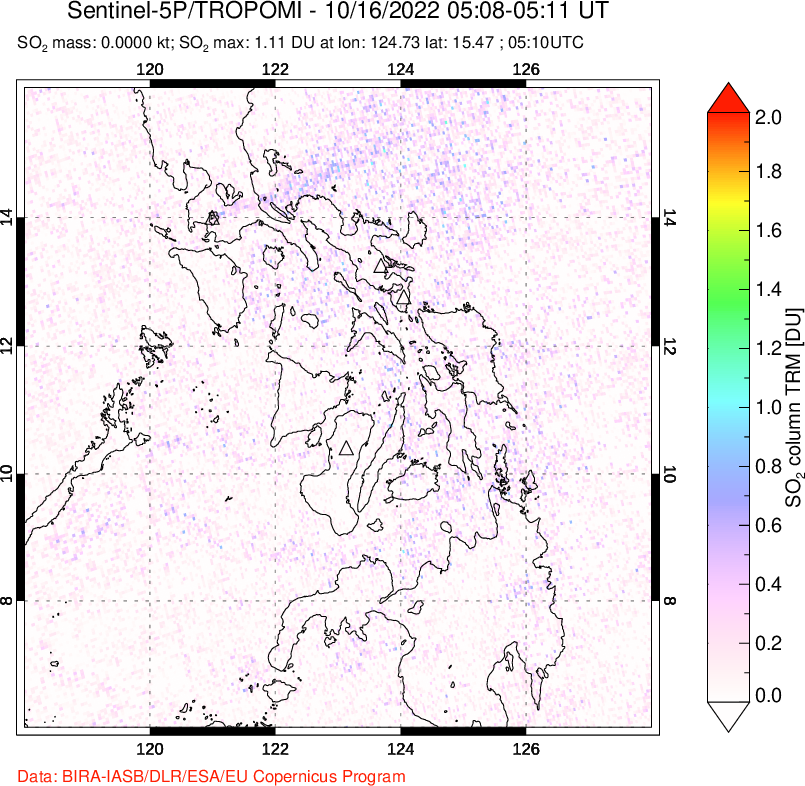A sulfur dioxide image over Philippines on Oct 16, 2022.