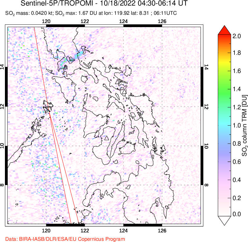A sulfur dioxide image over Philippines on Oct 18, 2022.