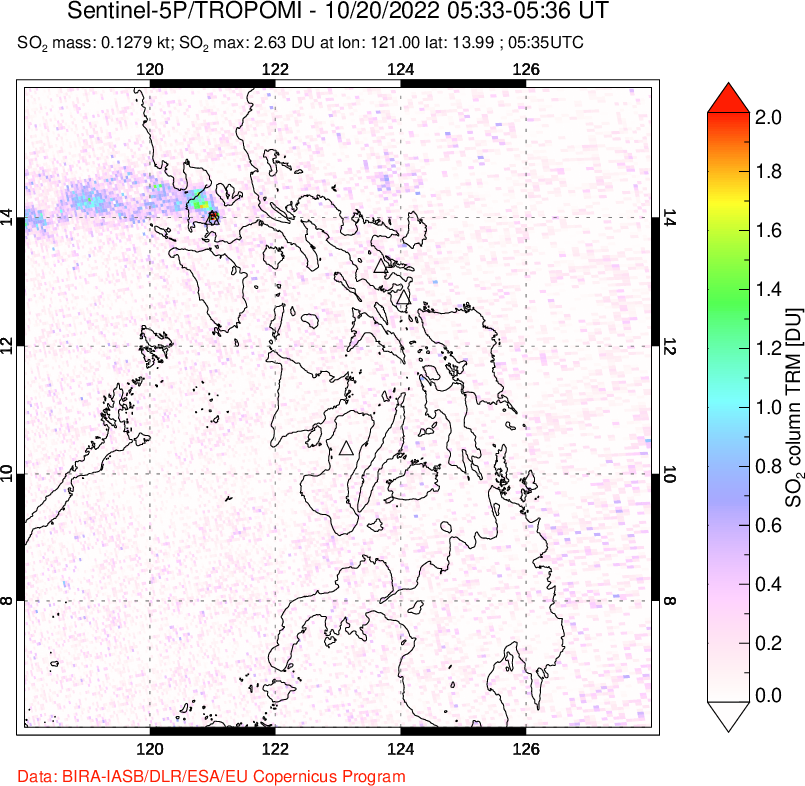 A sulfur dioxide image over Philippines on Oct 20, 2022.