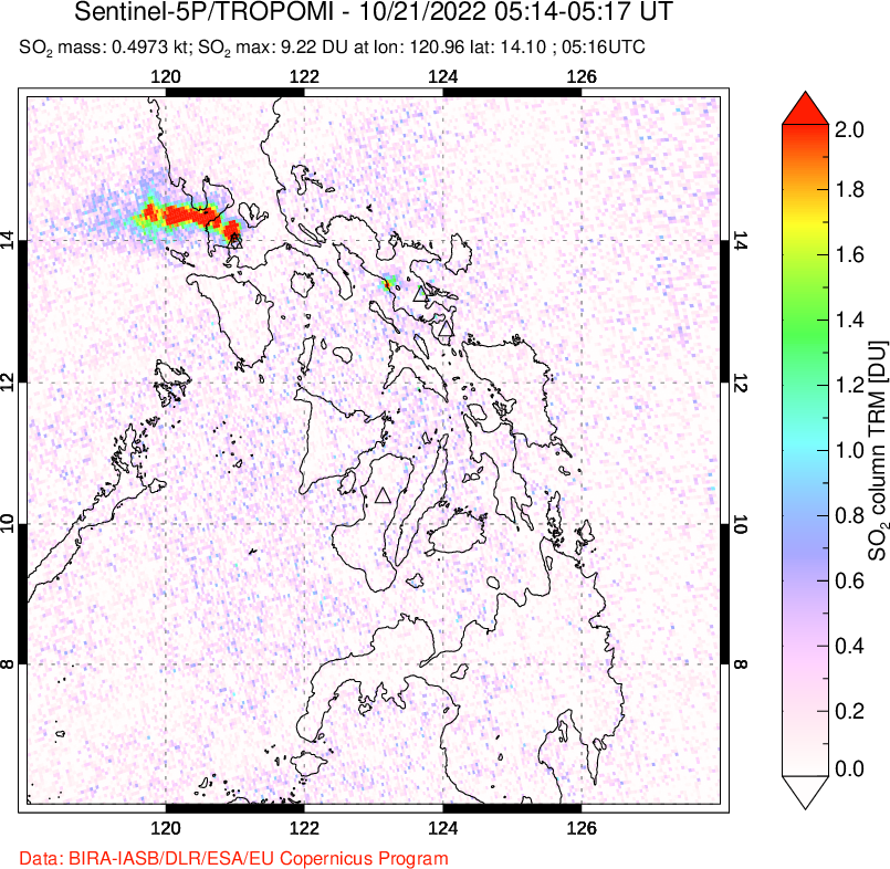A sulfur dioxide image over Philippines on Oct 21, 2022.