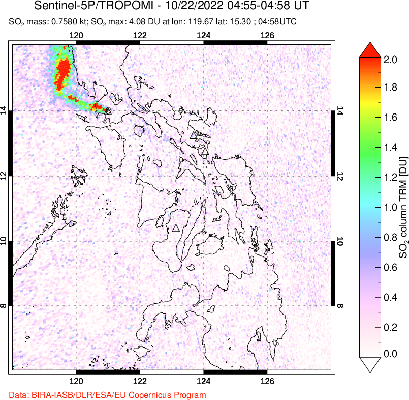 A sulfur dioxide image over Philippines on Oct 22, 2022.