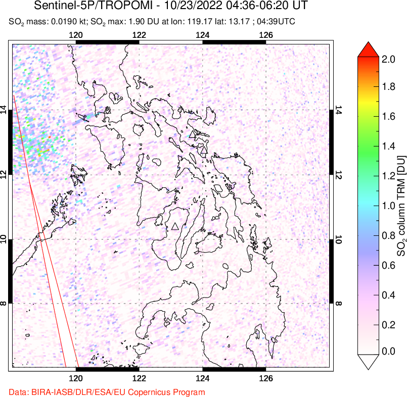 A sulfur dioxide image over Philippines on Oct 23, 2022.