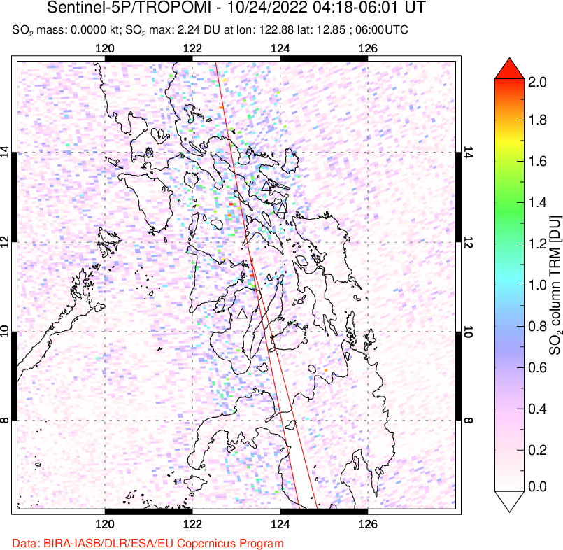 A sulfur dioxide image over Philippines on Oct 24, 2022.