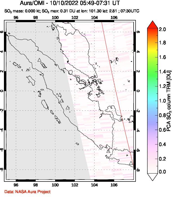 A sulfur dioxide image over Sumatra, Indonesia on Oct 10, 2022.