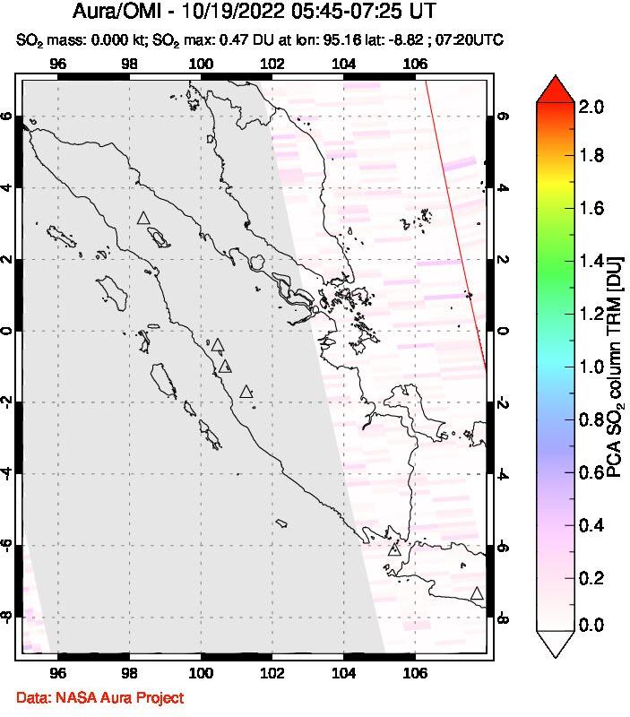 A sulfur dioxide image over Sumatra, Indonesia on Oct 19, 2022.