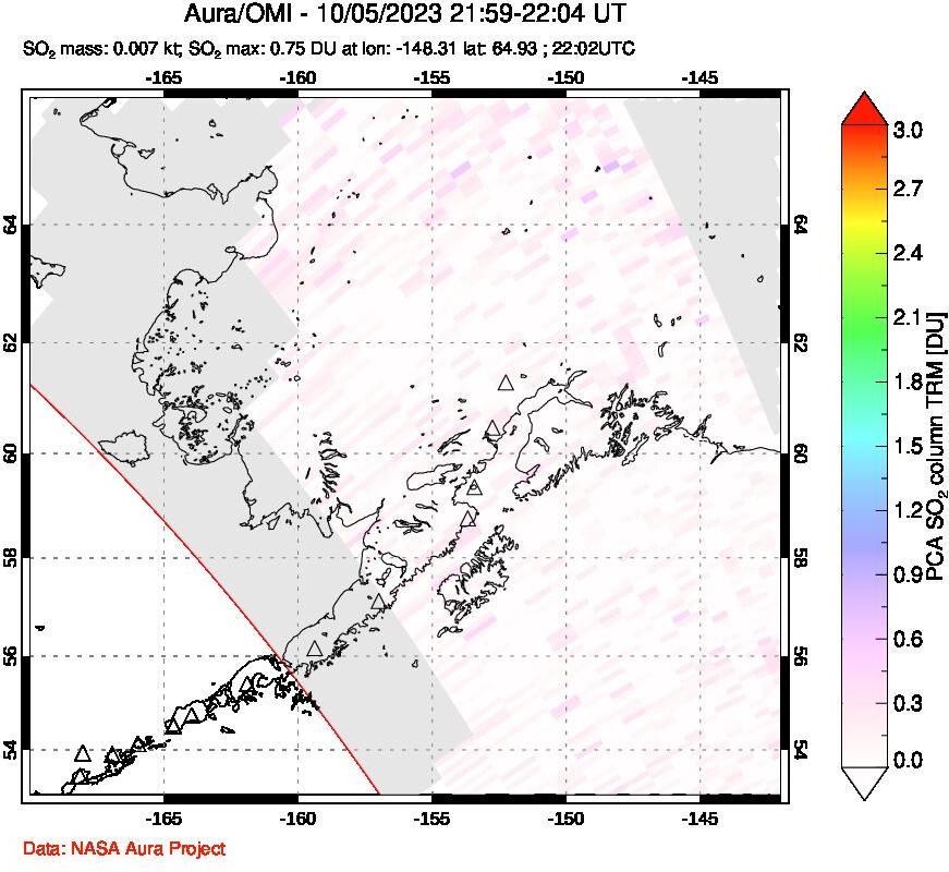 A sulfur dioxide image over Alaska, USA on Oct 05, 2023.