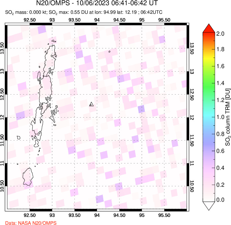 A sulfur dioxide image over Andaman Islands, Indian Ocean on Oct 06, 2023.