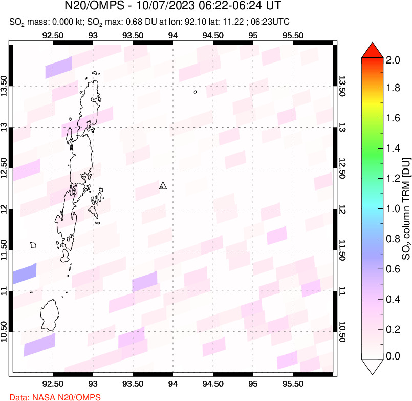 A sulfur dioxide image over Andaman Islands, Indian Ocean on Oct 07, 2023.