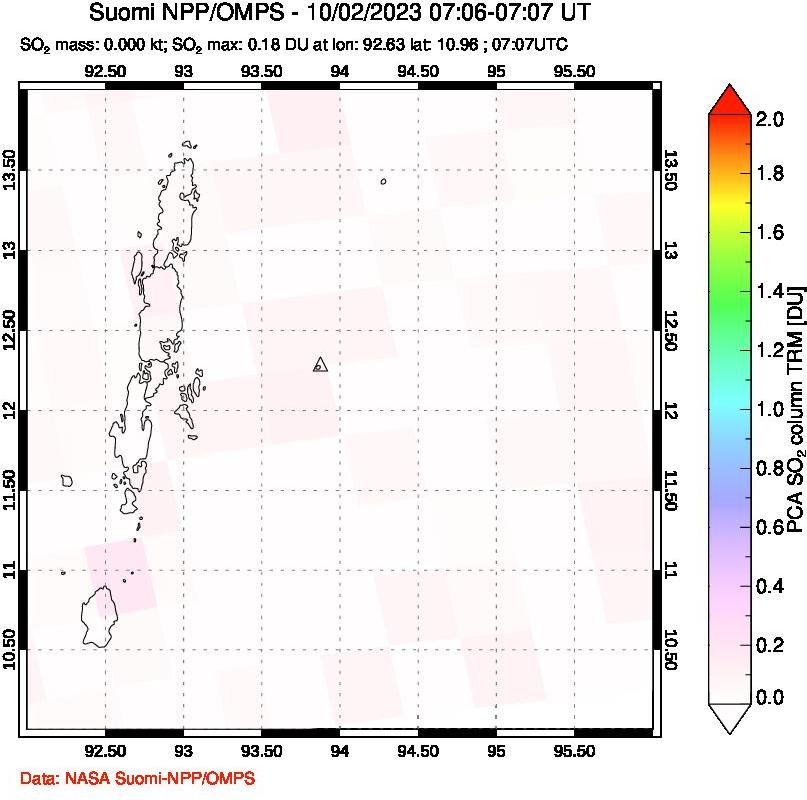 A sulfur dioxide image over Andaman Islands, Indian Ocean on Oct 02, 2023.